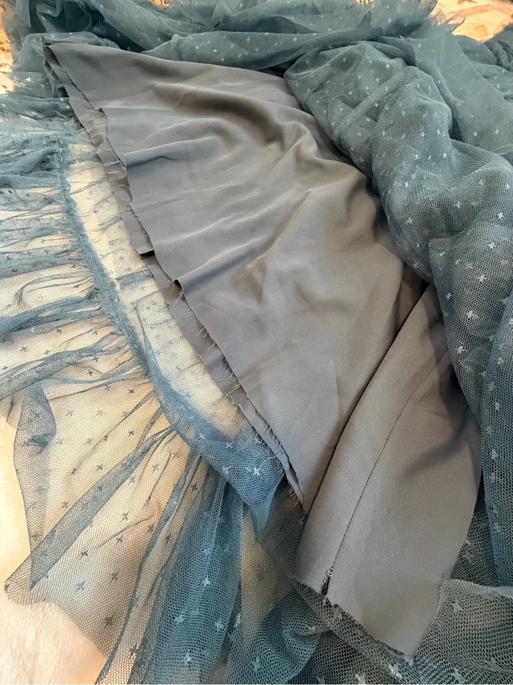 Ivy City Co Slate Blue Whimsical Ruffled Tulle Midi Formal Dress - Picture 10 of 14